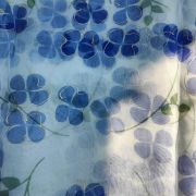 Purple floral Print With Gold Foil Detailing On White Organza Fabric