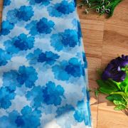 Sky Blue floral Print With Gold Foil Detailing Organza Fabric