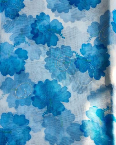 Sky Blue floral Print With Gold Foil Detailing Organza Fabric