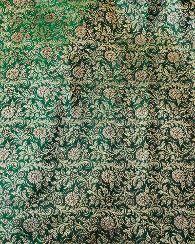Bottle Green Banarasi Fabric with Floral Pattern