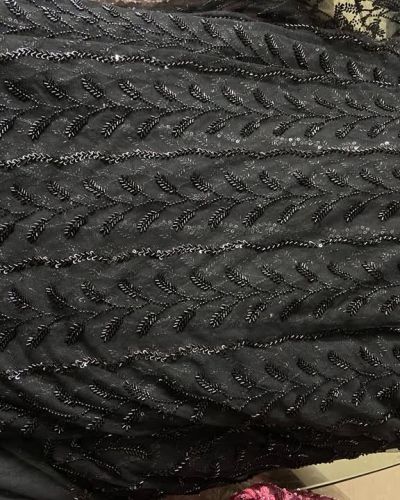 Black Cutdana Hand Embroidery Fabric