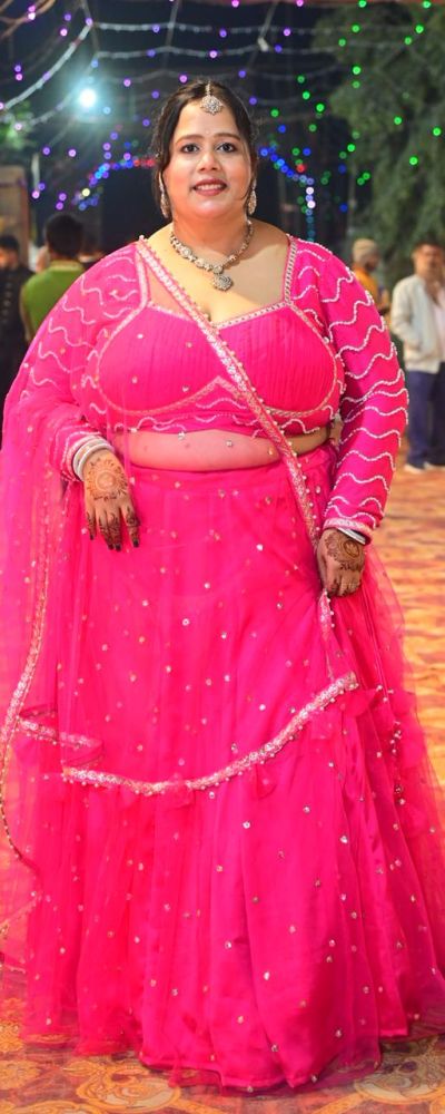 Pink Net Lehenga With Hand Work Blouse
