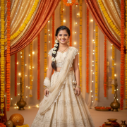 Georgette Maharani Lehenga In Ivory Colour