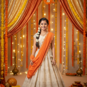 Georgette Maharani Lehenga With Orange Dupatta