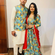 Chinon With Bandhej Print In Check Pattern