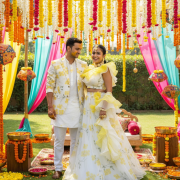 Phool Haldi Couple Outfit In White And Yellow Colour