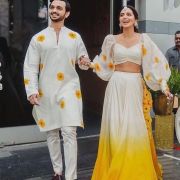 Haldi Couple Outfit In White And Yellow Colour