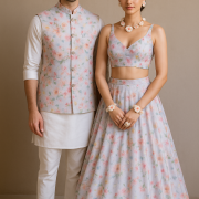 Glass Organza Couple Outfit In White Colour