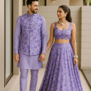 Glass Organza Couple Outfit In Lavender Colour