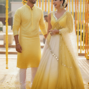 Faux Mirror Couple Outfit In Yellow Colour