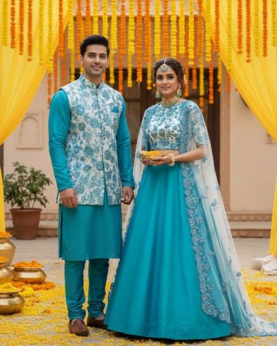 Georgette Couple Set In Sky Blue Colour