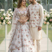 Organza Couple Outfit In White Colour