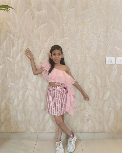 One Sided Off Shoulder Ruffle Top With Skirt