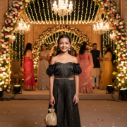 Off Shoulder Brocade Jumpsuit In Black Colour