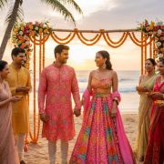 Pure Crepe Couple Outfit In Pink Colour