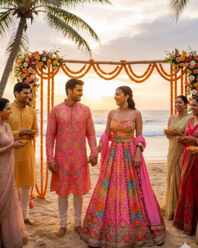 Pure Crepe Couple Outfit In Pink Colour