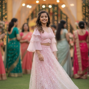 Embroidered Net Lehenga In Baby Pink