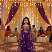 Brocade Top With Purple Bell Bottom Pant In Purple Colour