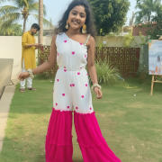 Heart Printed Georgette Jumpsuit In White Colour