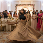 Organza Satin Lehenga In Golden Colour