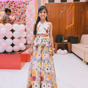 Thread Embroidery Net Lehenga In Multicolour