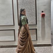 Organza Satin Lehenga In Golden Colour