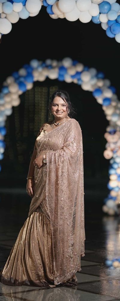 Fishcut Drape Saree In Golden Colour