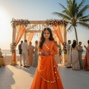 Faux Mirror Georgette Lehenga In Orange Colour