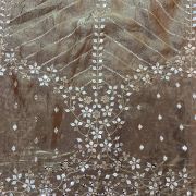 Antique Gold Organza Satin With Heavy Daman Style Zari And Sequin Embroidery Fabric