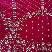 Rani Pink Organza Satin With Heavy Daman Style Zari And Sequin Embroidery Fabric