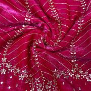 Rani Pink Organza Satin With Heavy Daman Style Zari And Sequin Embroidery Fabric