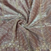 Blush Pink Organza Satin With Heavy Daman style Zari And Sequin Embroidery Fabric