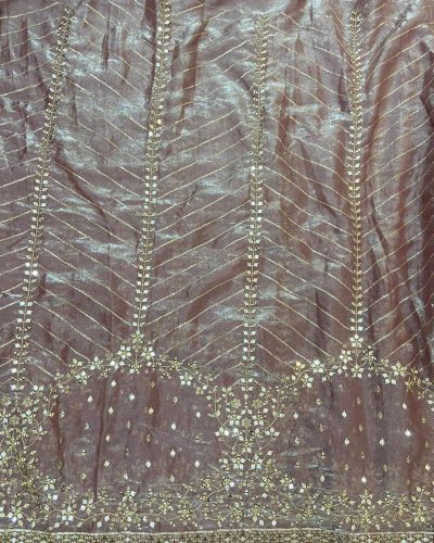 Blush Pink Organza Satin With Heavy Daman style Zari And Sequin Embroidery Fabric