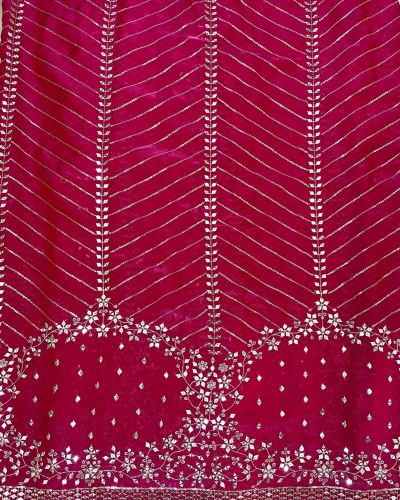 Rani Pink Organza Satin With Heavy Daman Style Zari And Sequin Embroidery Fabric