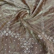 Antique Gold Organza Satin With Heavy Daman Style Zari And Sequin Embroidery Fabric