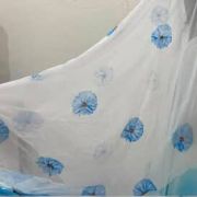 Sky Blue Flower Hand Painted Georgette Fabric
