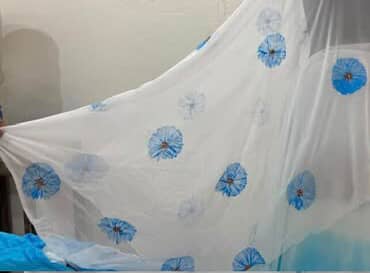 Sky Blue Flower Hand Painted Georgette Fabric