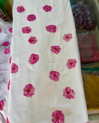 Pink Flower Hand Printed Georgette Fabric
