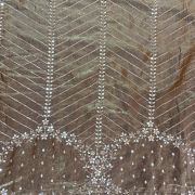 Antique Gold Organza Satin With Heavy Daman Style Zari And Sequin Embroidery Fabric
