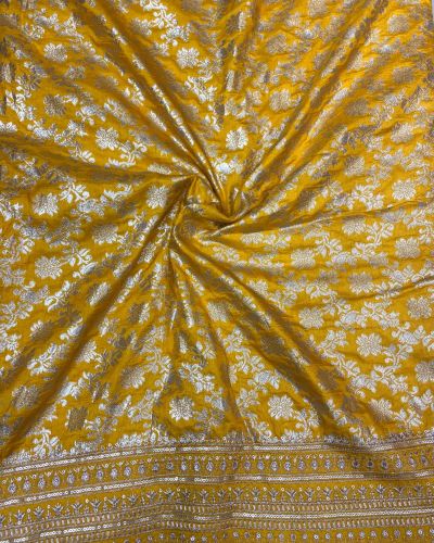 Mustard Yellow Banarasi Dola Silk Fabric