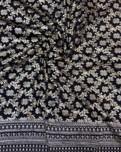 Black Banarasi Dola Silk Fabric