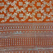 Orange Organza Satin With Heavy Daman Style Zari And Sequin Embroiderery Fabric