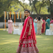 Georgette Maharani Lehenga In Red Colour