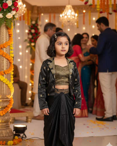 Drape Dhoti Set With Brocade Blouse