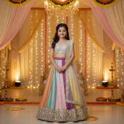 Multicolour Banarasi Lehenga With Mirror Blouse