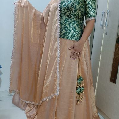 Golden Lehega With Customized Brocade Blouse