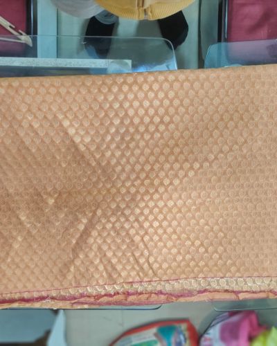 Brocade Banarasi Silk Fabric in Orange colour