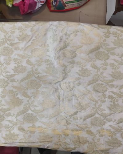Brocade Banarasi Silk Fabric in Off White Colour