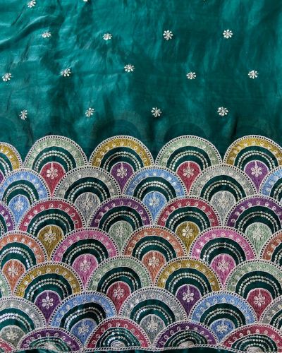 Embroidered Organza Satin Lehenga In Dark Green Colour