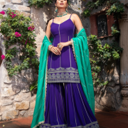 Pure Georgette Sharara Set In Blue Colour